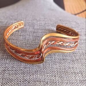 Gold Silver and Coppertone Woven Cuff - Pre-loved (7")